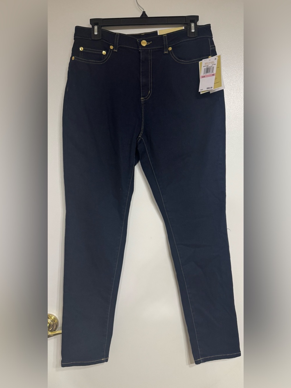 Michael Kors Dark Navy Skinny Jeans with Gold Hardware